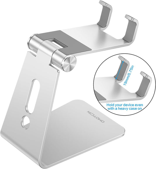 OMOTON C2 Adjustable Aluminum Cell Phone Stand with Charging Cutout, Silver