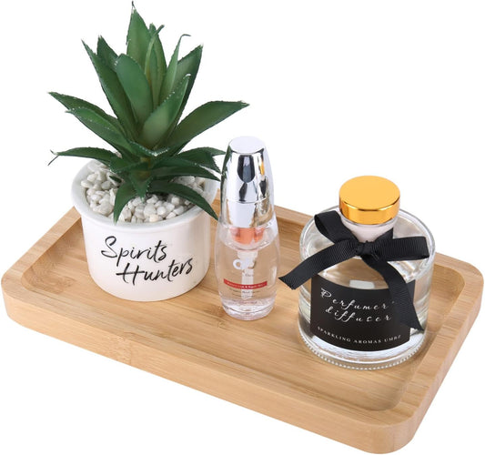 Natural Bamboo Vanity Tray, Smooth Wooden Bathroom Organizer