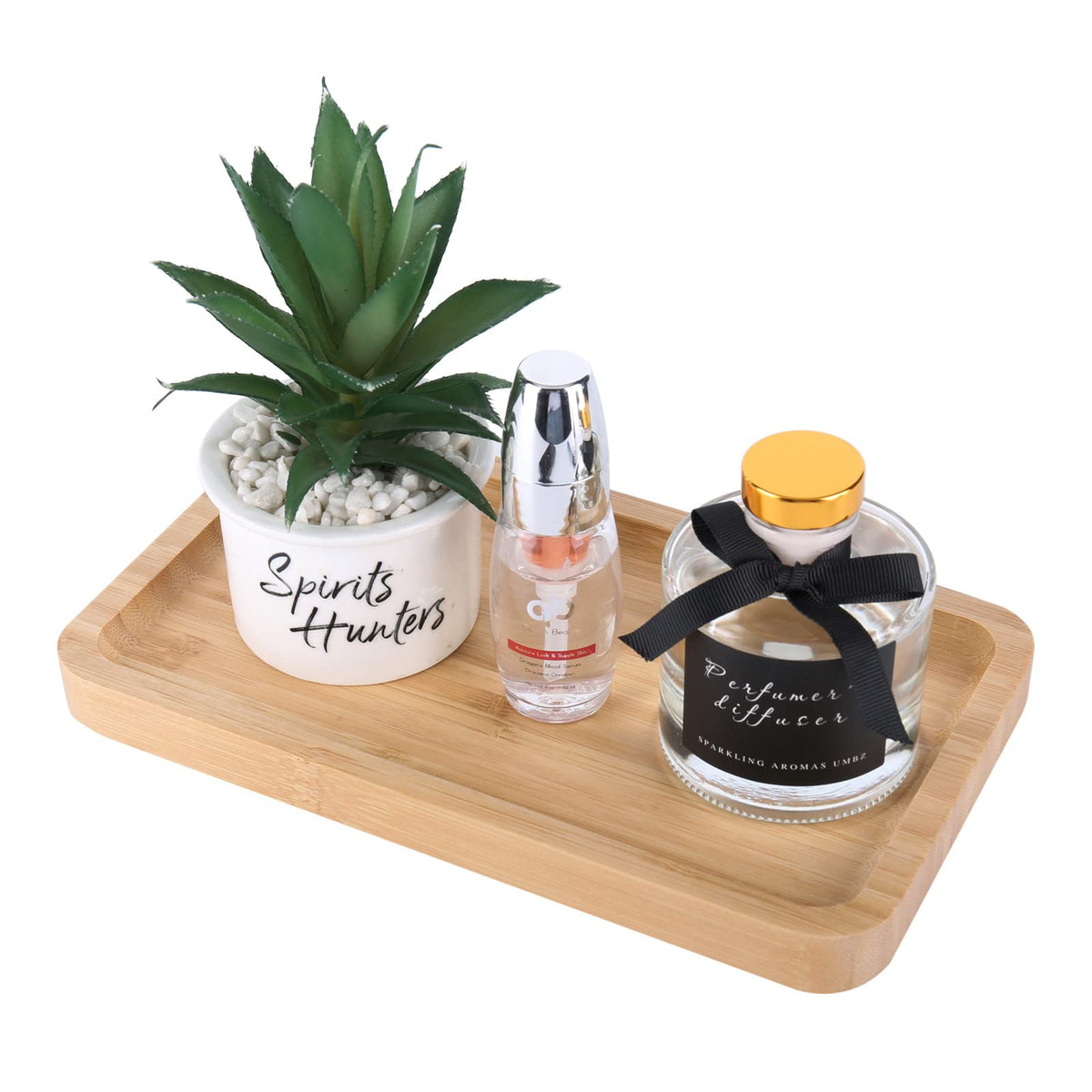 Natural Bamboo Vanity Tray, Smooth Wooden Bathroom Organizer