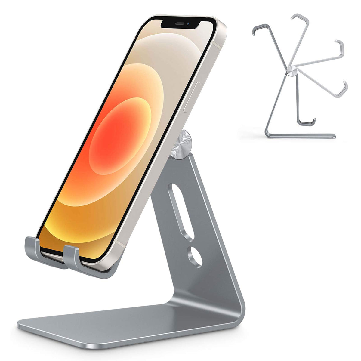 OMOTON C2 Adjustable Aluminum Cell Phone Stand with Charging Cutout, Black
