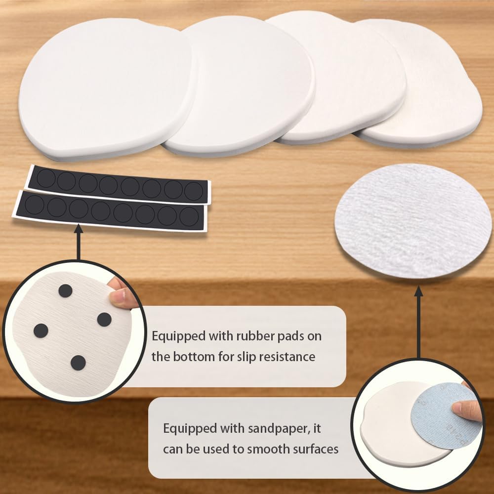 Diatomaceous Earth Coaster Set of 4, Unique Absorbent Stone Coaster, Irregular Shape Round Coasters, Modern Diatomaceous Earth Design Instant Dry Stone for Drinks, Table Desk at Work(White)