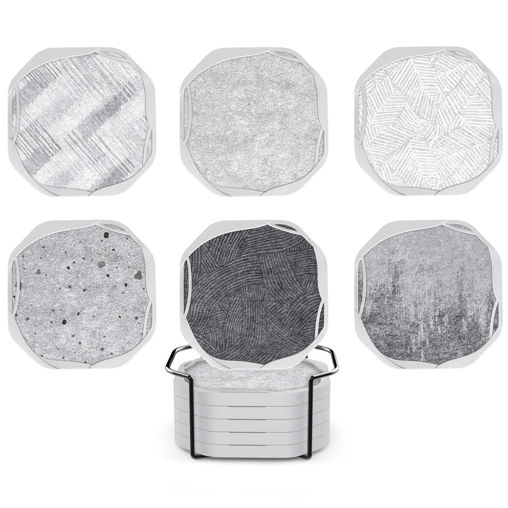 UMIRRO Absorbent Felt & Silicone Drink Cup Coasters Set of 6 with Holder