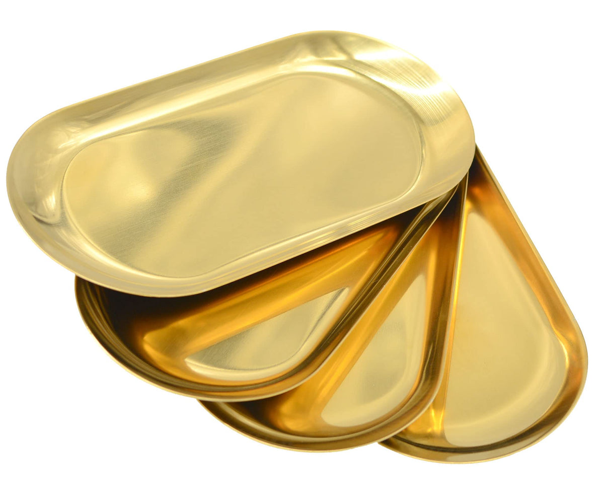 1 Pcs Gold Trinket Tray Oval Stainless Steel Small Serving Trays Towel Storage Dish Plate Tea Fruit Trays Jewelry Plate Decorative Storage Tray (Gold 1pcs, 9 x 3.8 Inch)