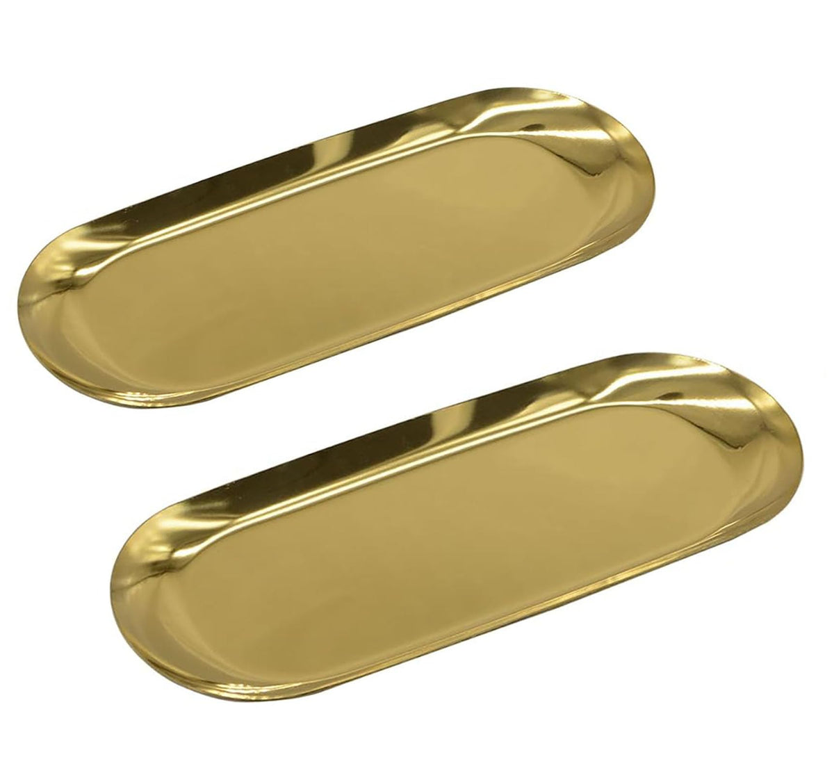1 Pcs Gold Trinket Tray Oval Stainless Steel Small Serving Trays Towel Storage Dish Plate Tea Fruit Trays Jewelry Plate Decorative Storage Tray (Gold 1pcs, 9 x 3.8 Inch)