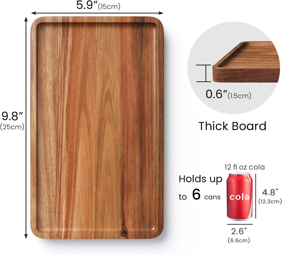 VERTORGAN Acacia Wood Serving Tray,9.8x5.9 Inch Trays,Home Decor