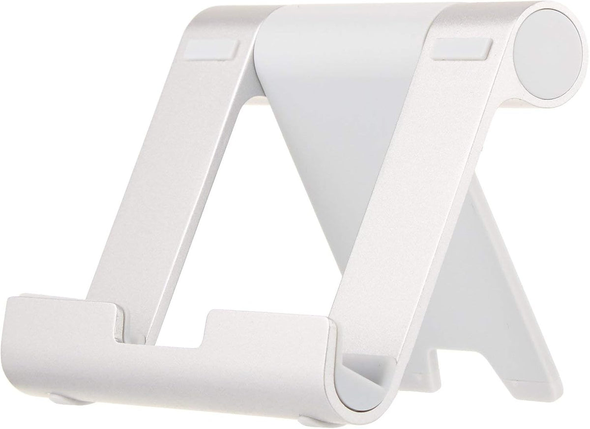 Amazon Basics Multi-Angle Portable Foldable Stand for Tablets, E-Readers and Phones, Non-Slip Desktop Holder for iPads, iPhones, Kindles, Hands-Free Viewing - Silver