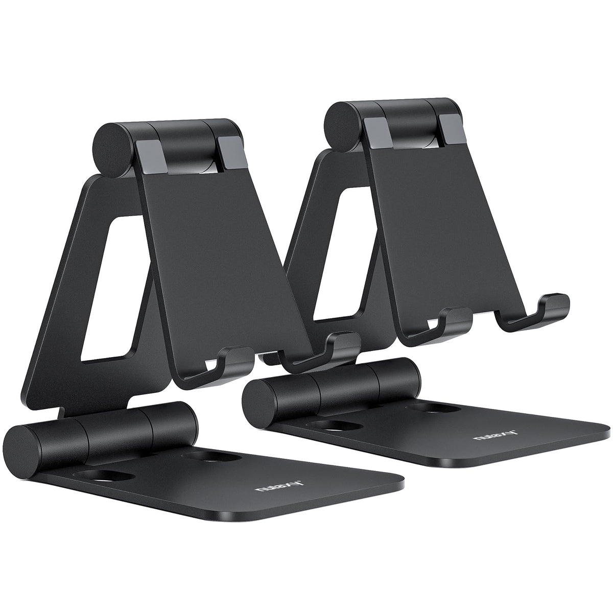 Nulaxy 2 Pack Aluminum Dual Folding Cell Phone Stand for Desk, Black&Silver