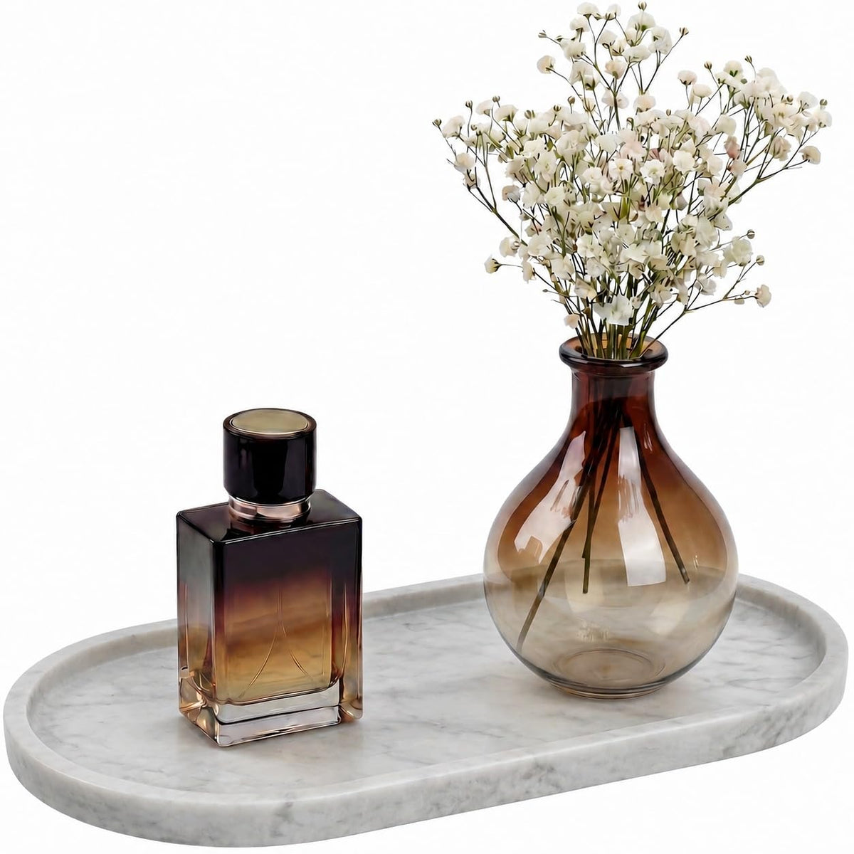 YKAJO Yellow Travertine Oval Marble Tray, 9.8x4.7 Vanity Perfume Organizer