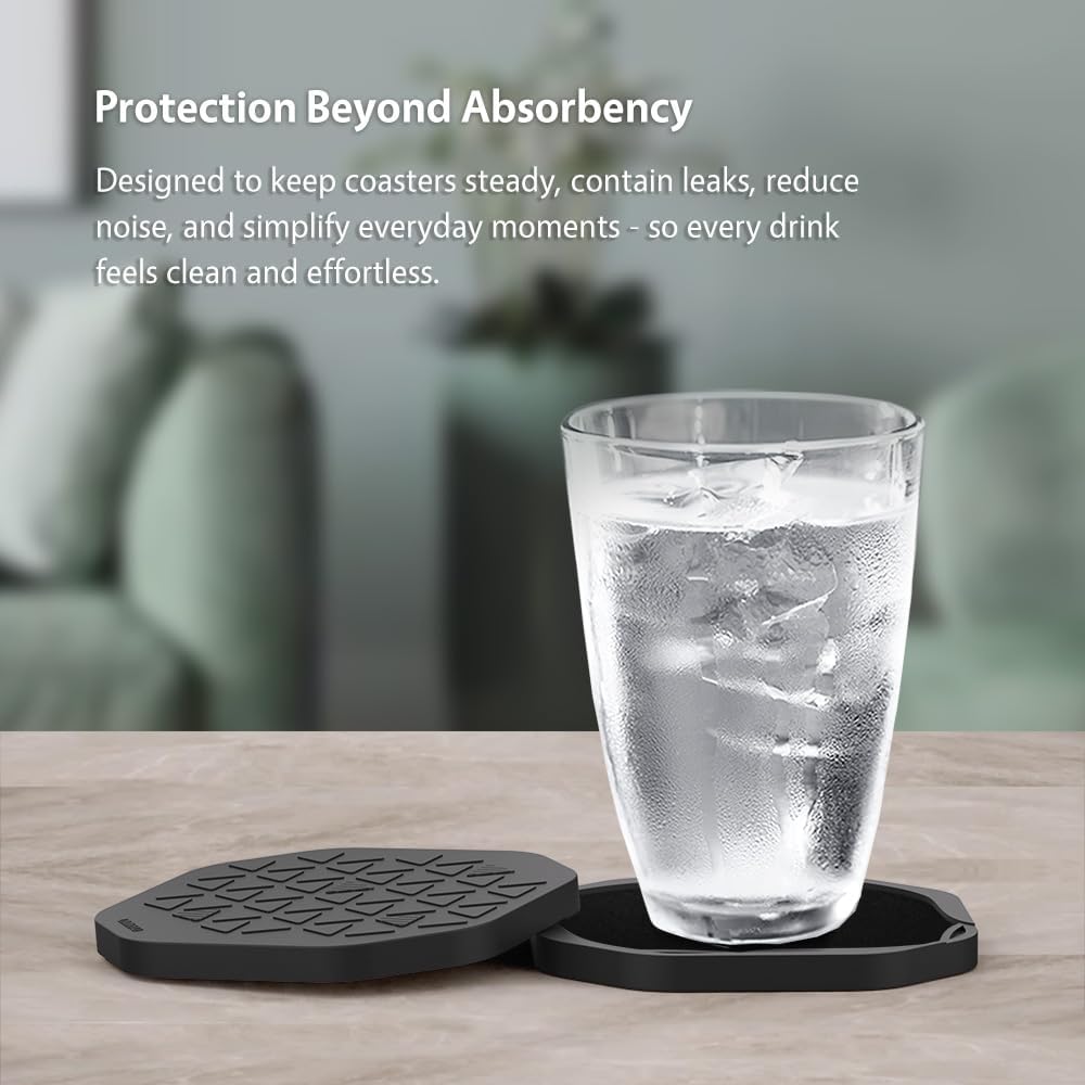 UMIRRO Absorbent Felt & Silicone Drink Cup Coasters Set of 6 with Holder