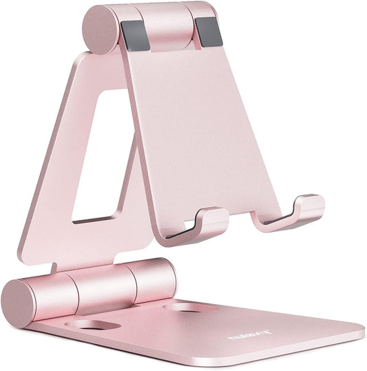 Nulaxy Full Aluminum Dual Folding Cell Phone Stand for Desk, Rose Gold