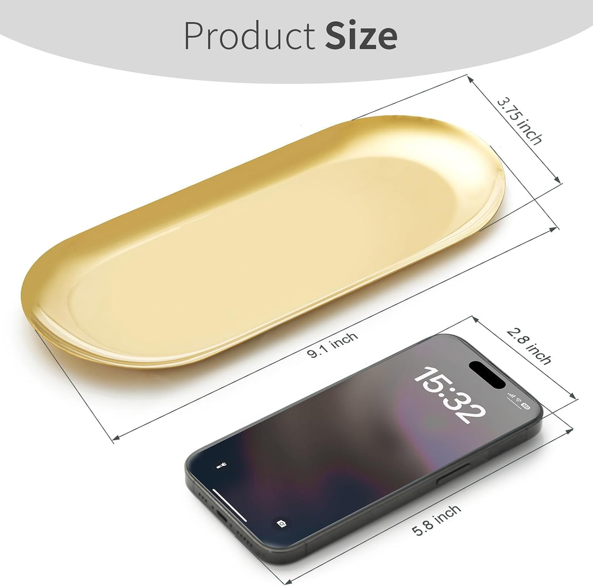 3 Pack Gold Trays for Decor, Stainless Steel Decorative Tray, Gold