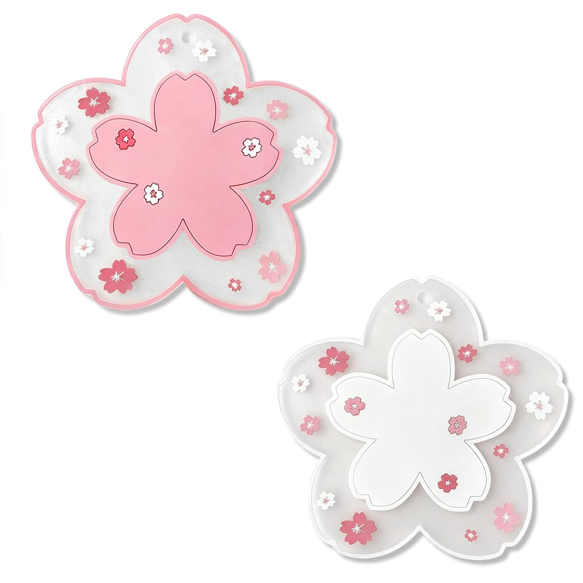 Sakura Coffee Cup Mat Kawaii Coaster 2PCS Cute Cherry Blossom PVC Home Tea Mug Pink Flower Pattern Anti-Skid Pot Bowl Pad Placemat for Desk Drink Table Decor Kawaii Accessories (Small)