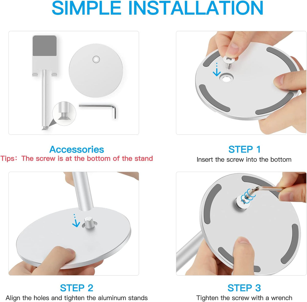 OMOTON CA04 Aluminum Tablet Phone Stand, Adjustable Desk Stand Silver