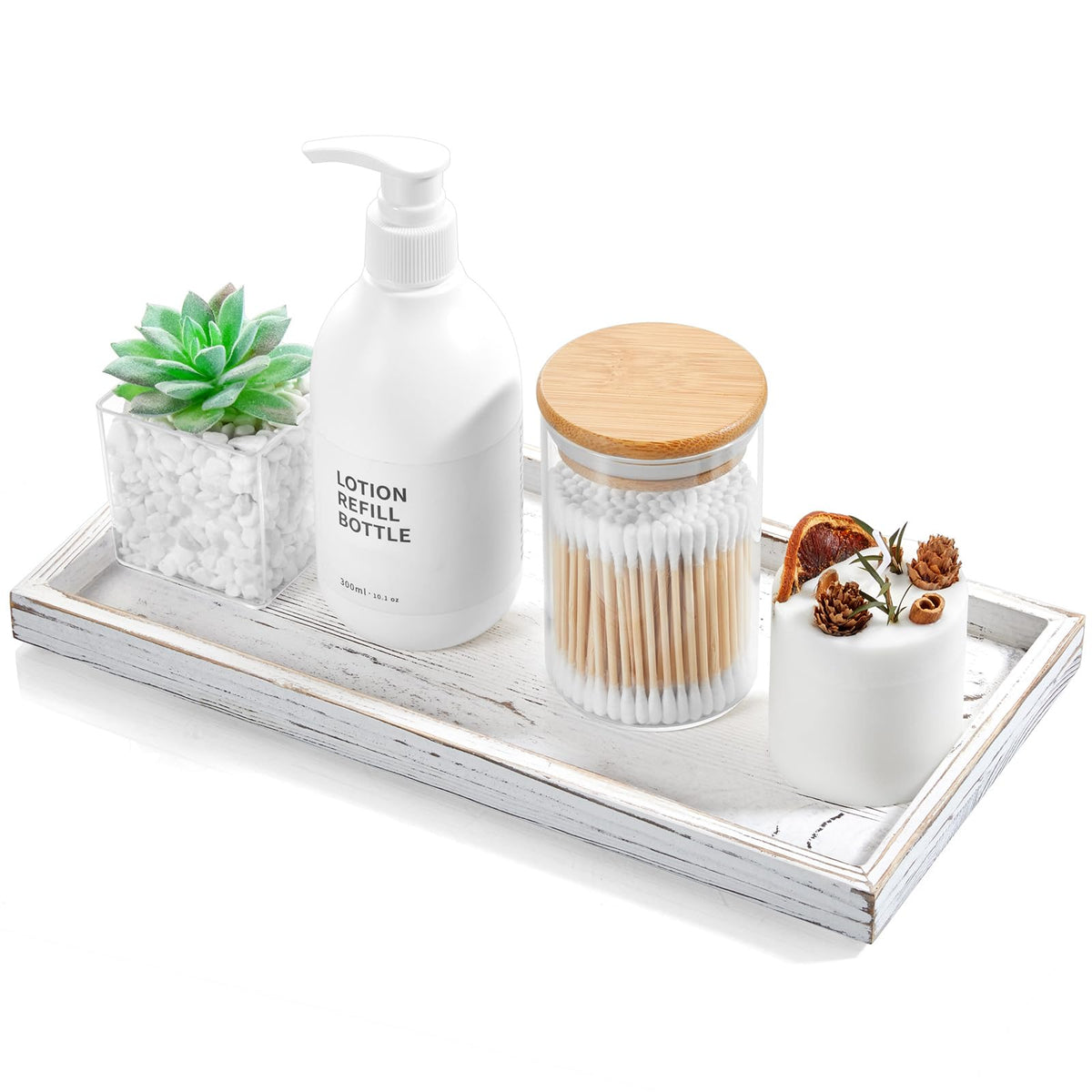 ALELION 6" Small Tiny Bathroom Vanity Tray for Counter - Acacia Wood Dish Soap Dispenser Tray for Kitchen - Decorative Tray for Kitchen Dresser Tops Perfume Jewelry
