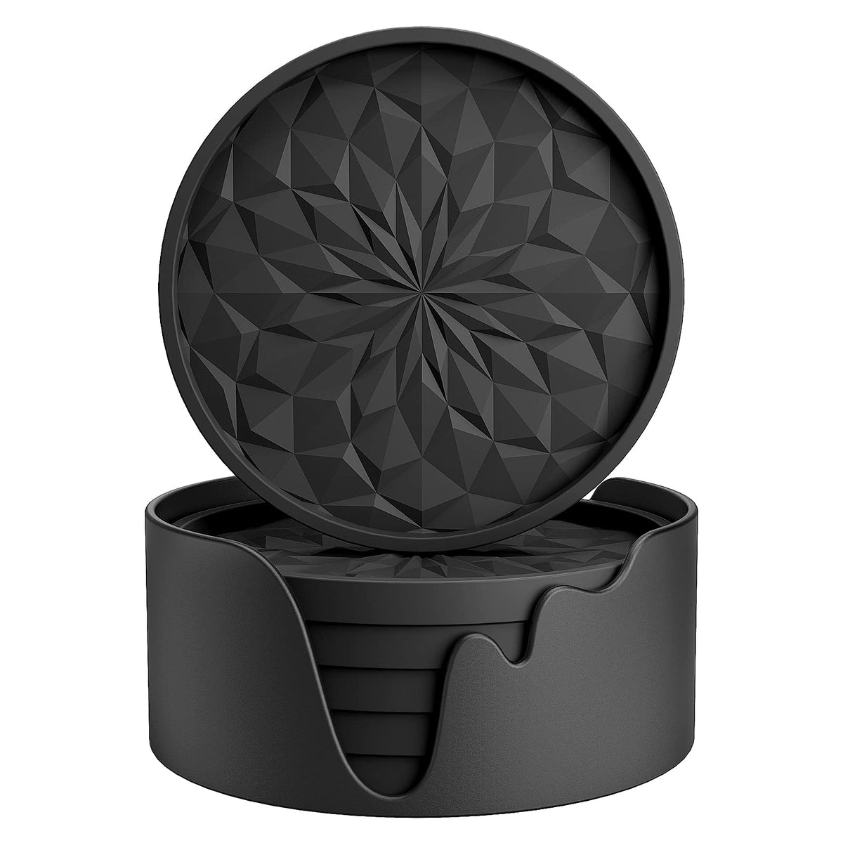 ME.FAN Silicone Coasters with Holder,[6 Pack] Drinking Coasters - Cup Mat for Hot or Cold Drinks, Thickened, Non-Slip, Non-Stick,Deep Tray Dark Purple