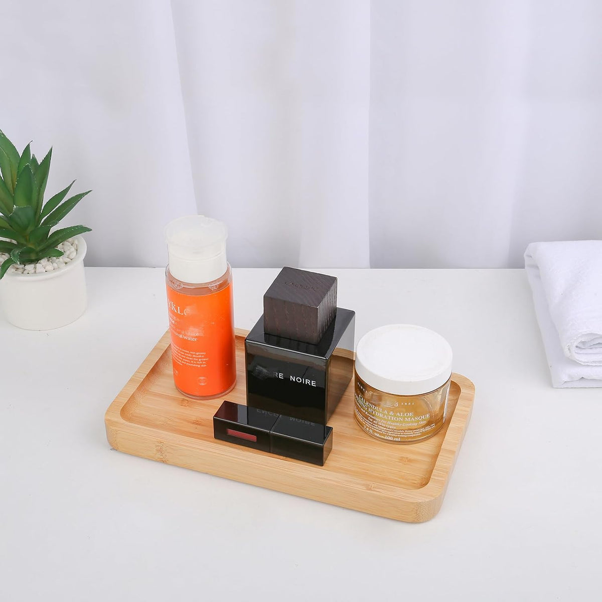 Natural Bamboo Vanity Tray, Smooth Wooden Bathroom Organizer