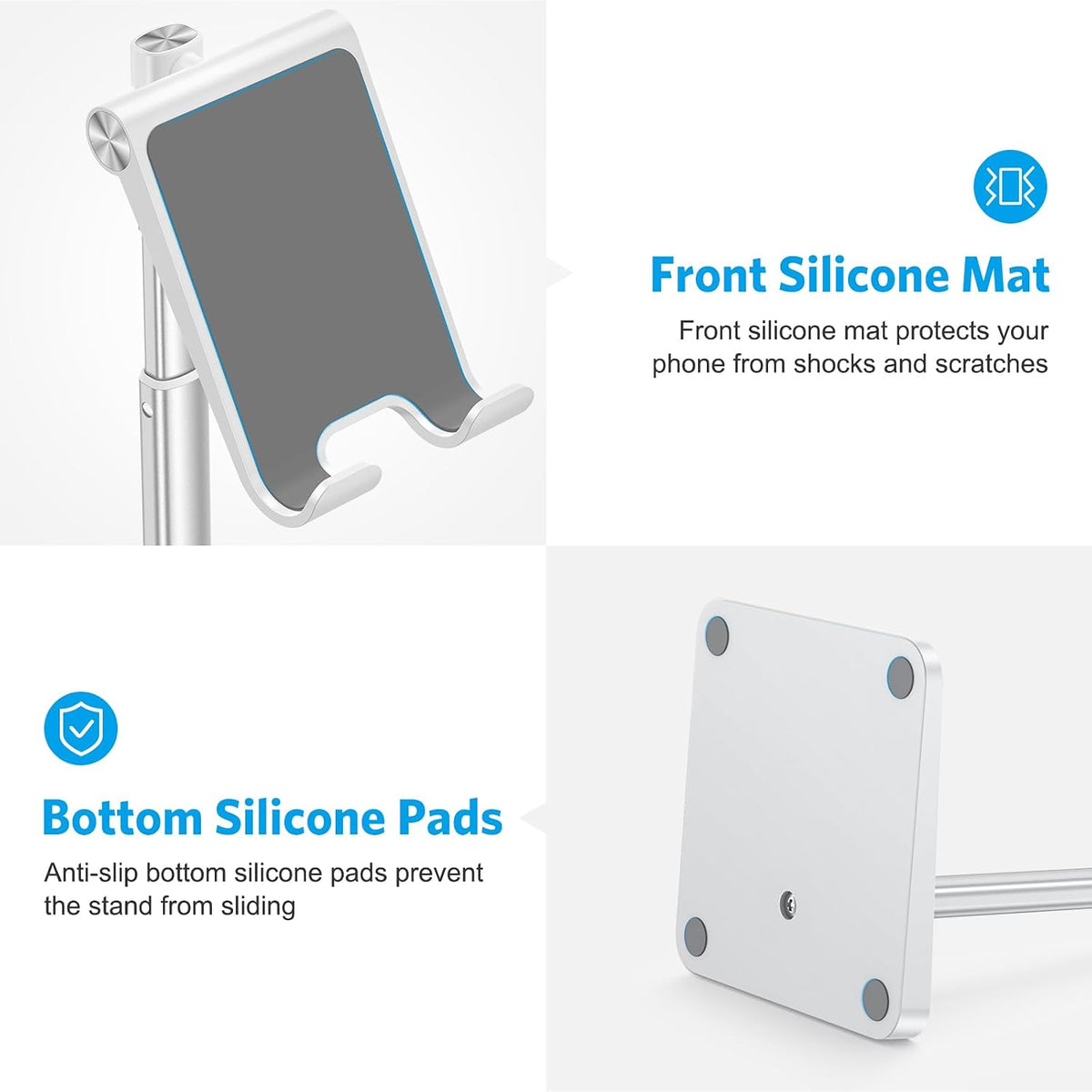 OMOTON CA02 Cell Phone Stand with Charging Hole for Desk Lightweight Silver