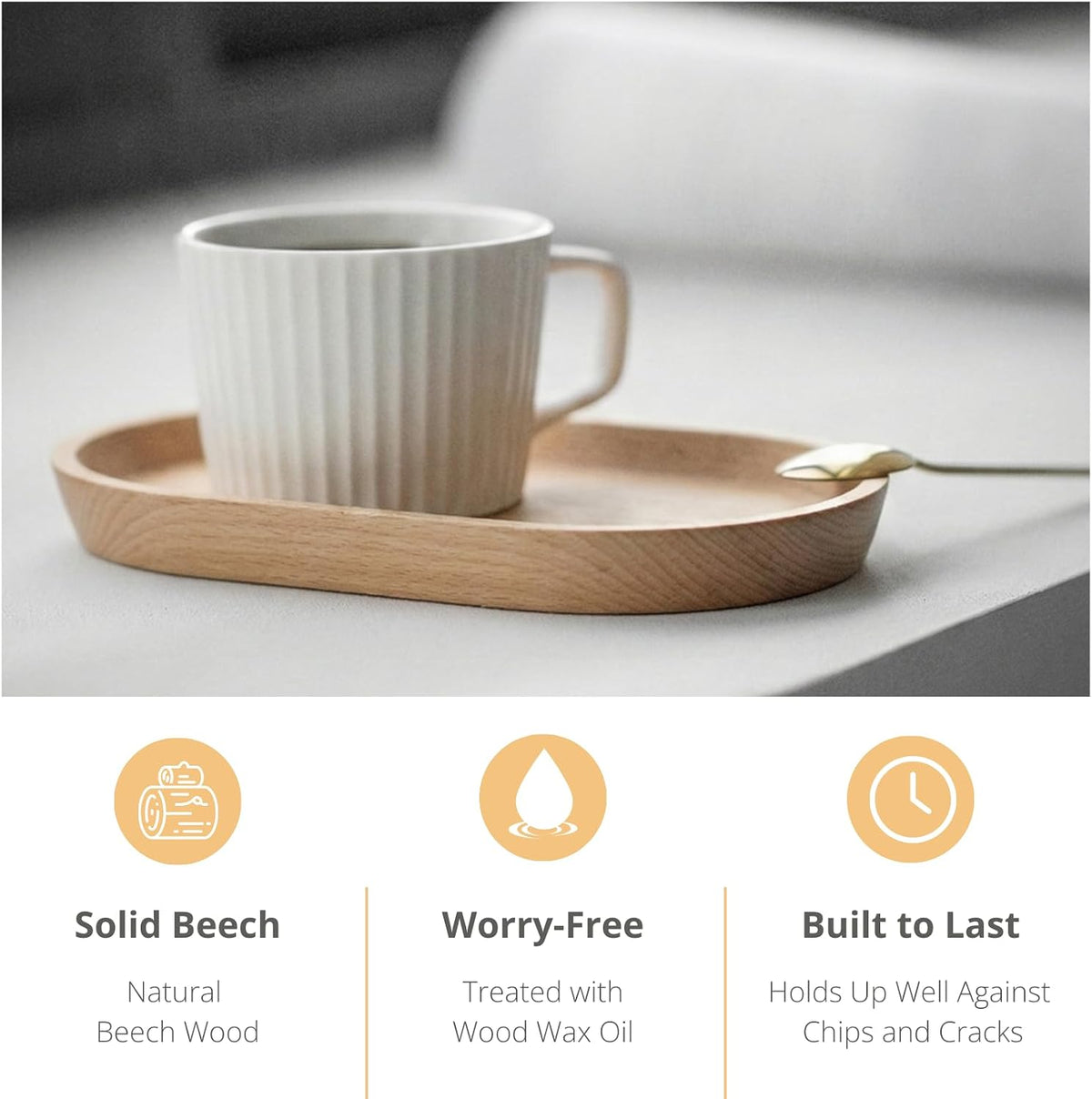 Vandroop Beech Wooden Mini Serving Tray, Tea&Coffee Table Tray 7.9”×4.7”