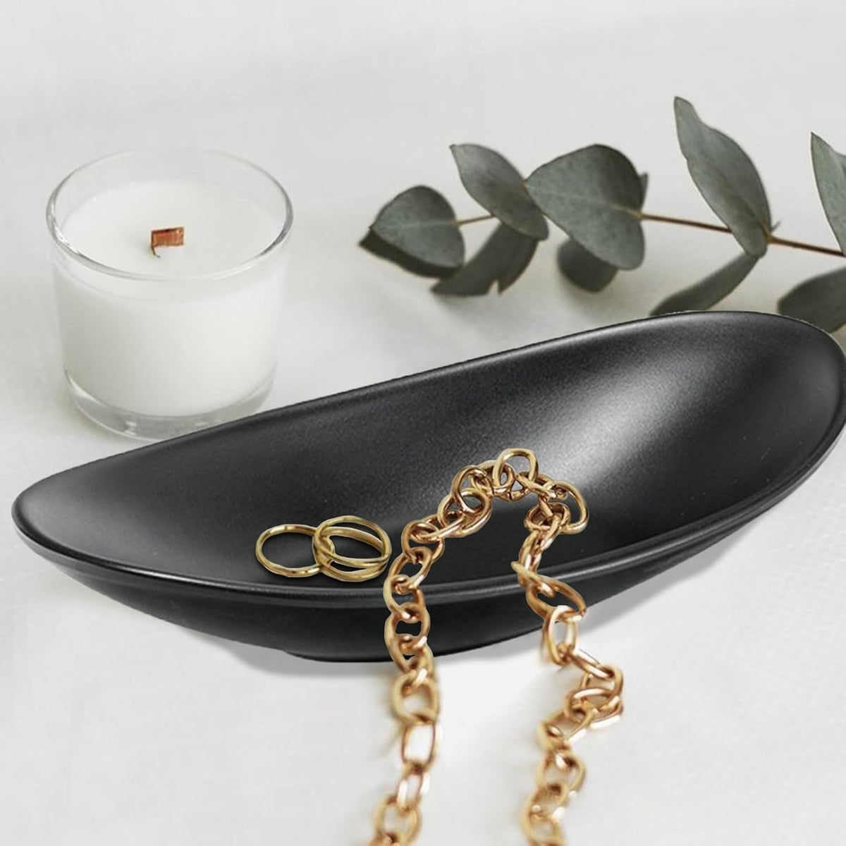 Binoster Black ring jewellery tray organiser tray, dresser decor key flat jewellery bowl decorative oval dish