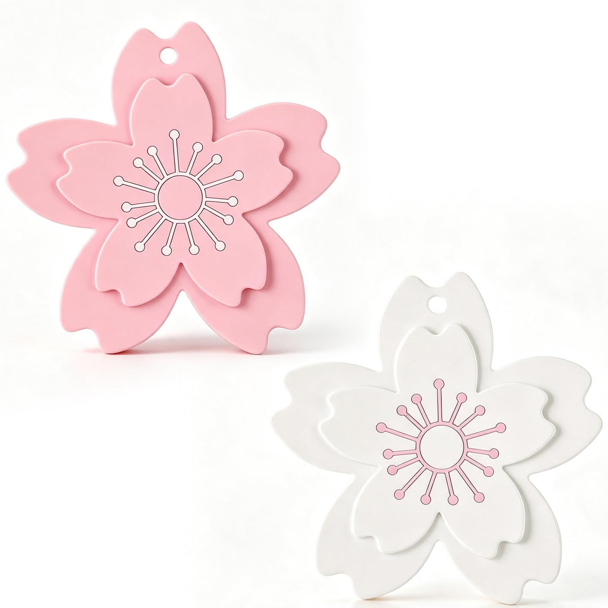 Sakura Coffee Cup Mat Kawaii Coaster 2PCS Cute Cherry Blossom PVC Home Tea Mug Pink Flower Pattern Anti-Skid Pot Bowl Pad Placemat for Desk Drink Table Decor Kawaii Accessories (Small)