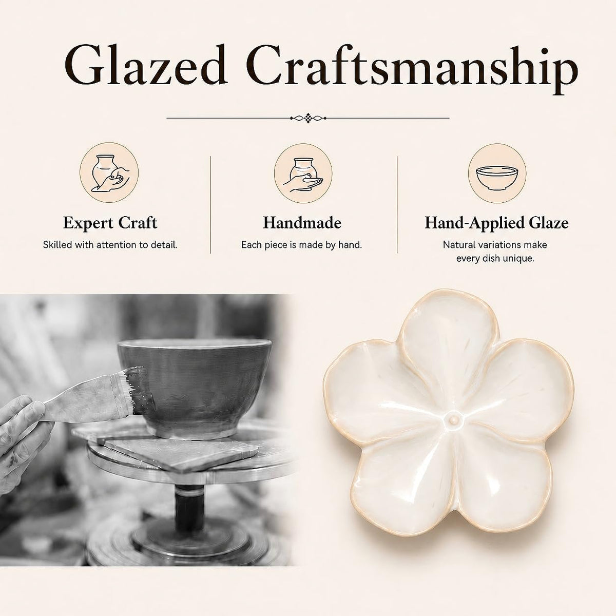 Ceramic Flower Jewelry Ring Trinket Dish Tray, Gifts for Women, White