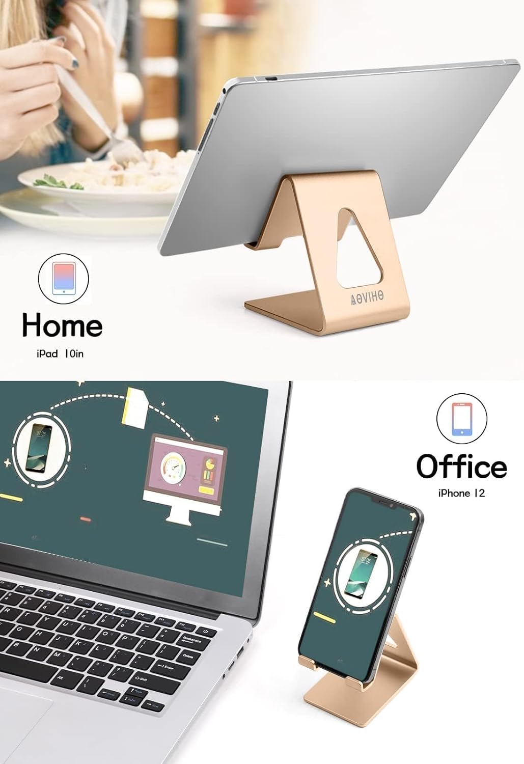 Aoviho Cell Phone Stand for Desk, Aluminum Phone Holder, Rose Gold
