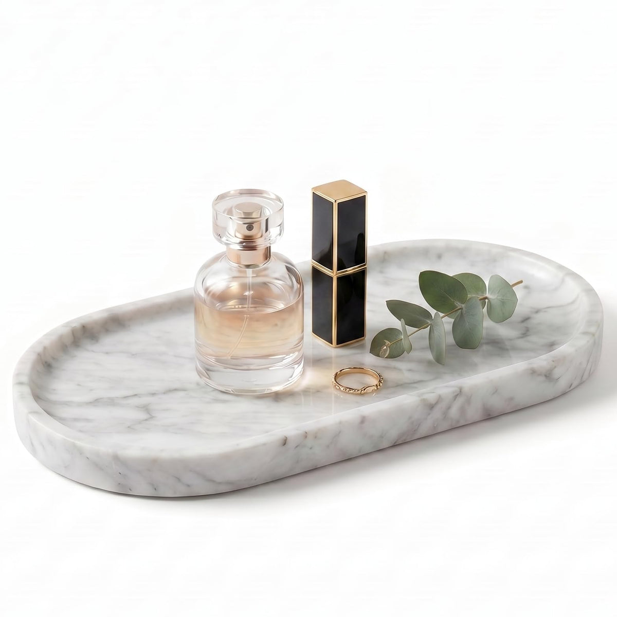 YKAJO Yellow Travertine Oval Marble Tray, 9.8x4.7 Vanity Perfume Organizer