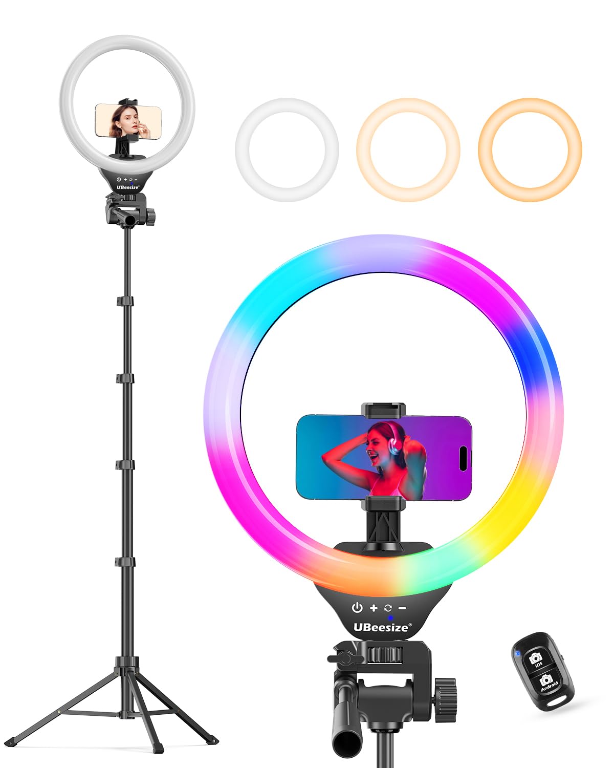 UBeesize 12" LED Ring Light with 62" Tripod Stand, Phone Holder & Remote