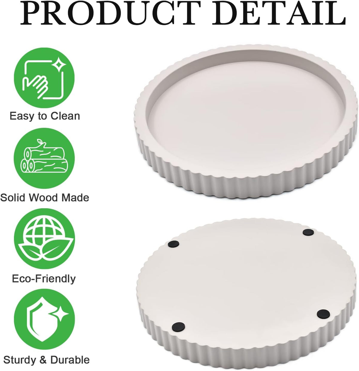 Modern Decorative Tray for Coffee Table, 11" Wooden Gray Beige Round Small Decor Tray for Candle, Perfume, Vanity, Kitchen Island Counter & Table Centerpiece