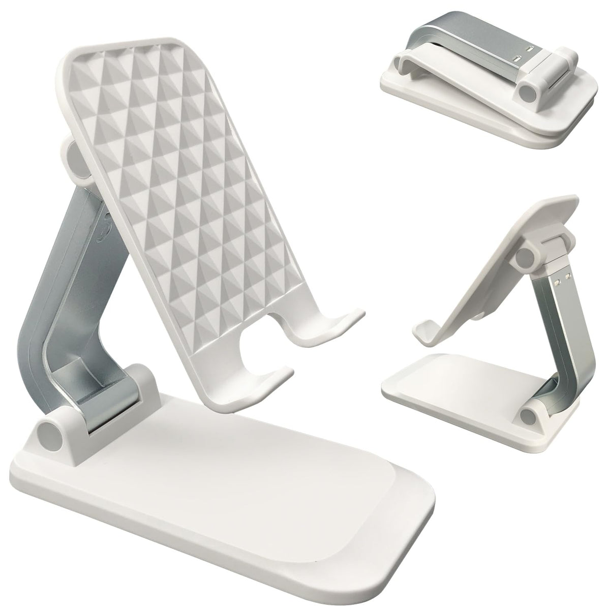 POQOD 2 Pack Cell Phone Stand, Foldable Phone Holder for Desk Compatible with Phone 15 14 13 12 11 Pro Xs Xs Max Xr X 8, Nintendo Switch, All Phones, Black & White