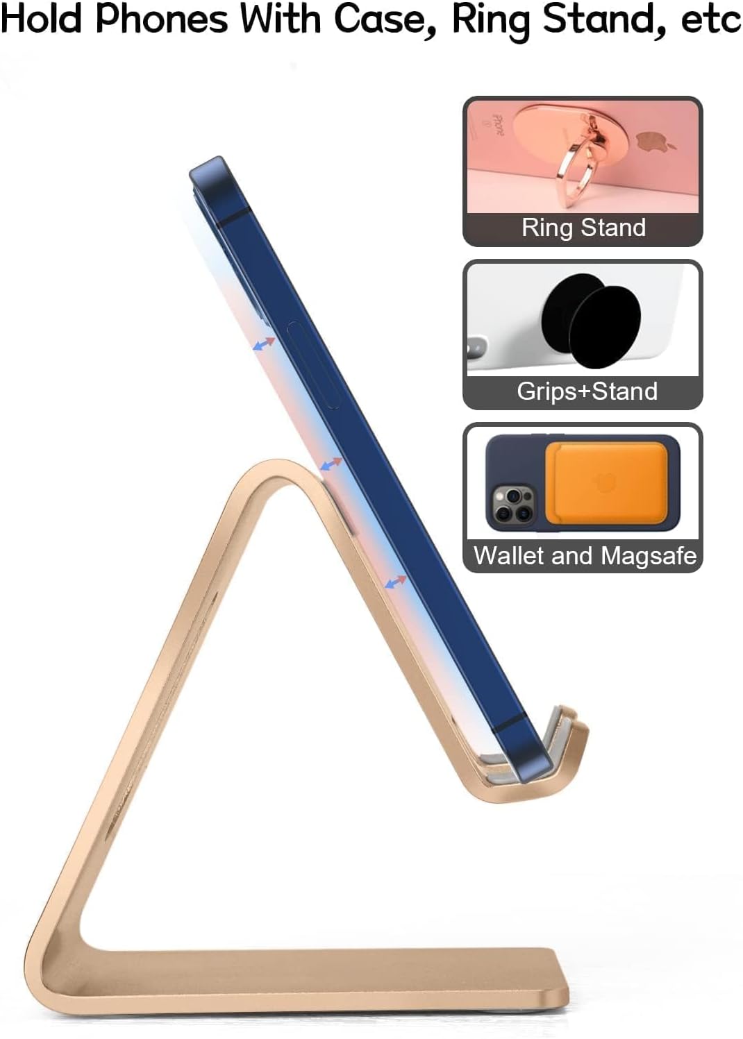 Aoviho Cell Phone Stand for Desk, Aluminum Phone Holder, Rose Gold