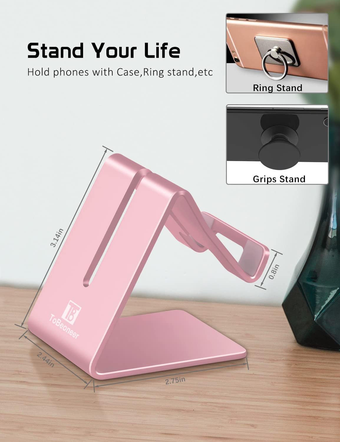 Aluminum Phone Stand for iPhone Series, Samsung, Rose Gold