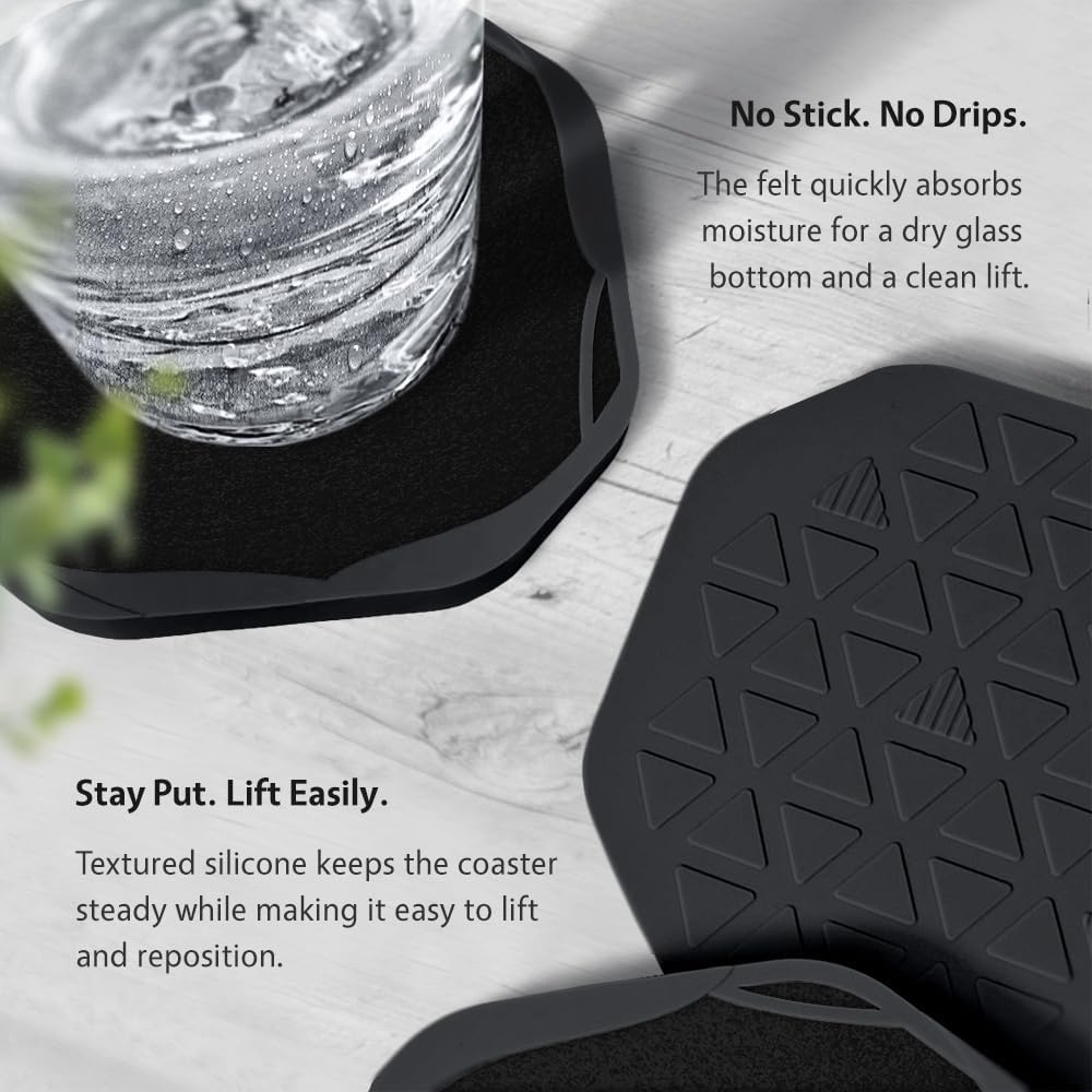 UMIRRO Absorbent Felt & Silicone Drink Cup Coasters Set of 6 with Holder