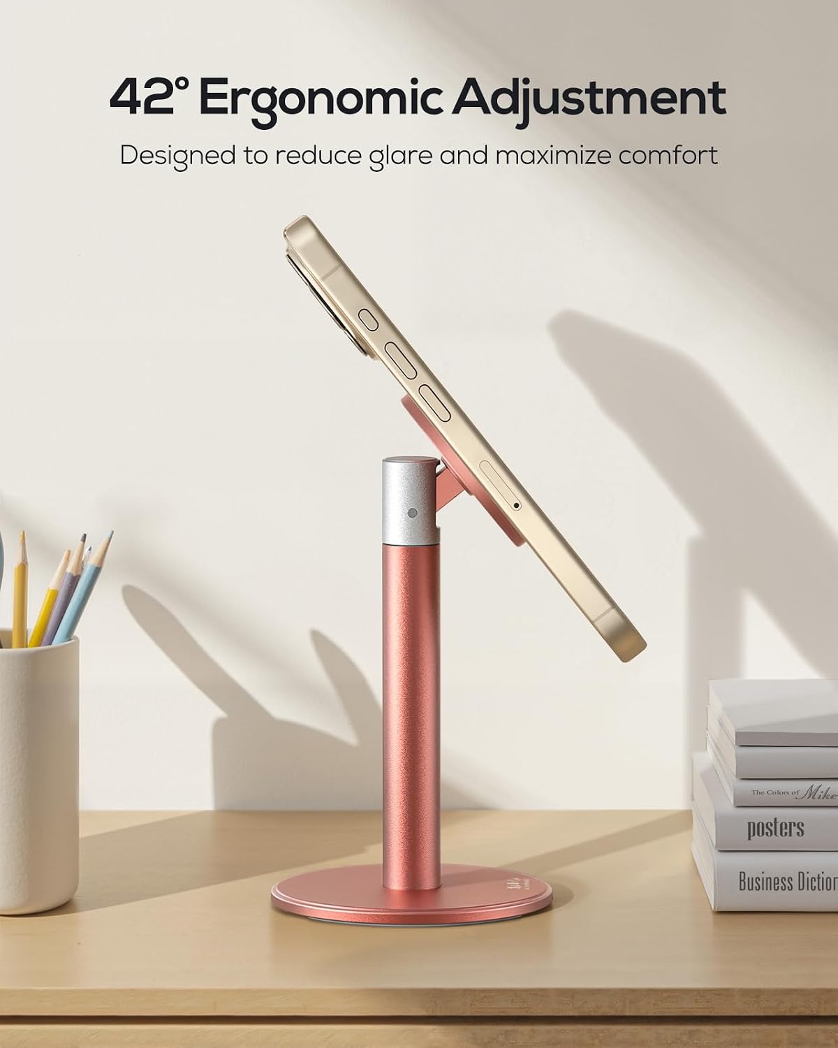 Nulaxy Magnetic Full Aluminum Cell Phone Stand with 360 Rotating, Pink