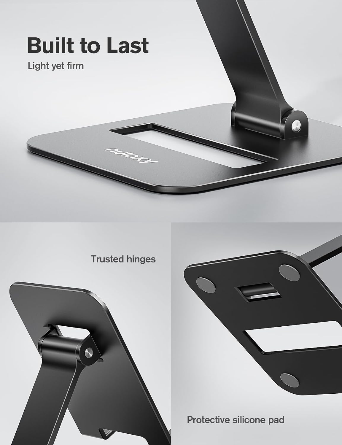 Nulaxy 2 Pack Aluminum Dual Folding Cell Phone Stand for Desk Black&Silver