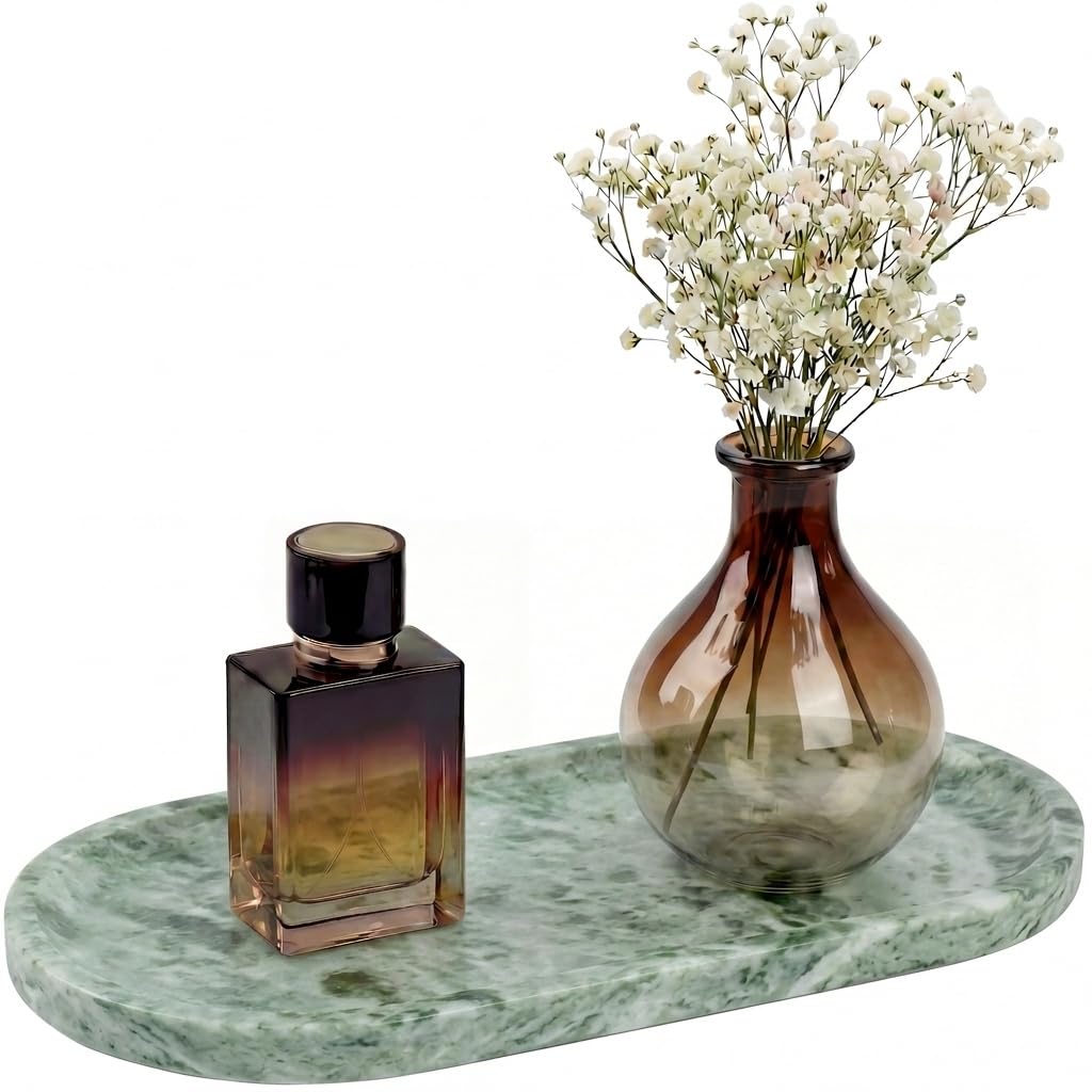 YKAJO Yellow Travertine Oval Marble Tray, 9.8x4.7 Vanity Perfume Organizer