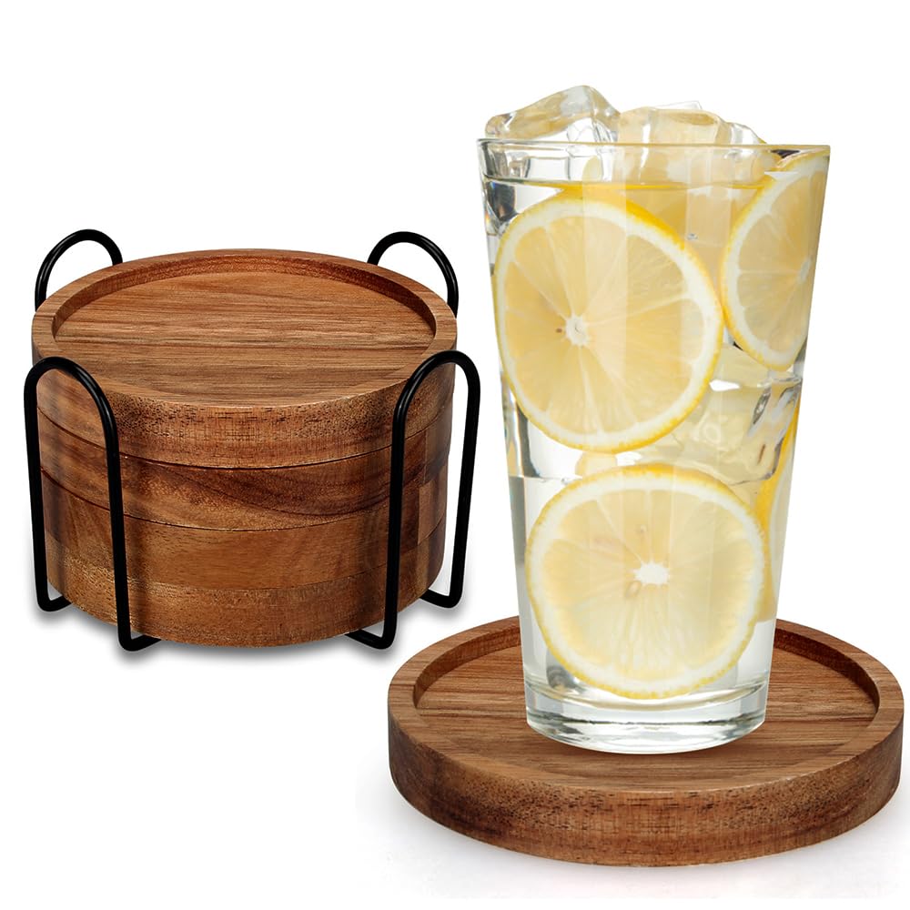 Wooden Coaster Set of 6 Coffee Table Decor Bar Cup Drink Coasters Holder