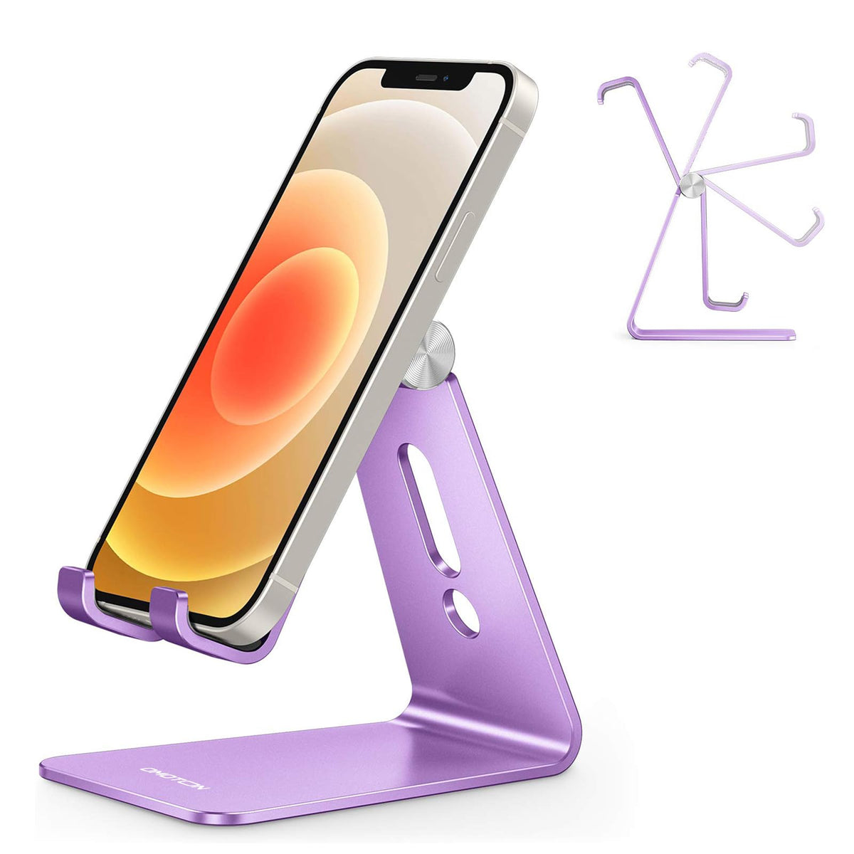 OMOTON C2 Adjustable Aluminum Cell Phone Stand with Charging Cutout, Silver