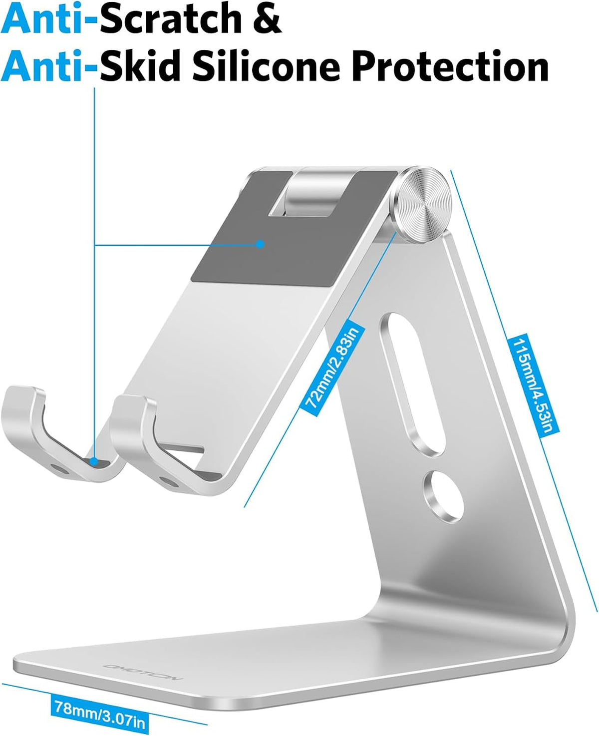 OMOTON C2 Adjustable Aluminum Cell Phone Stand with Charging Cutout, Silver