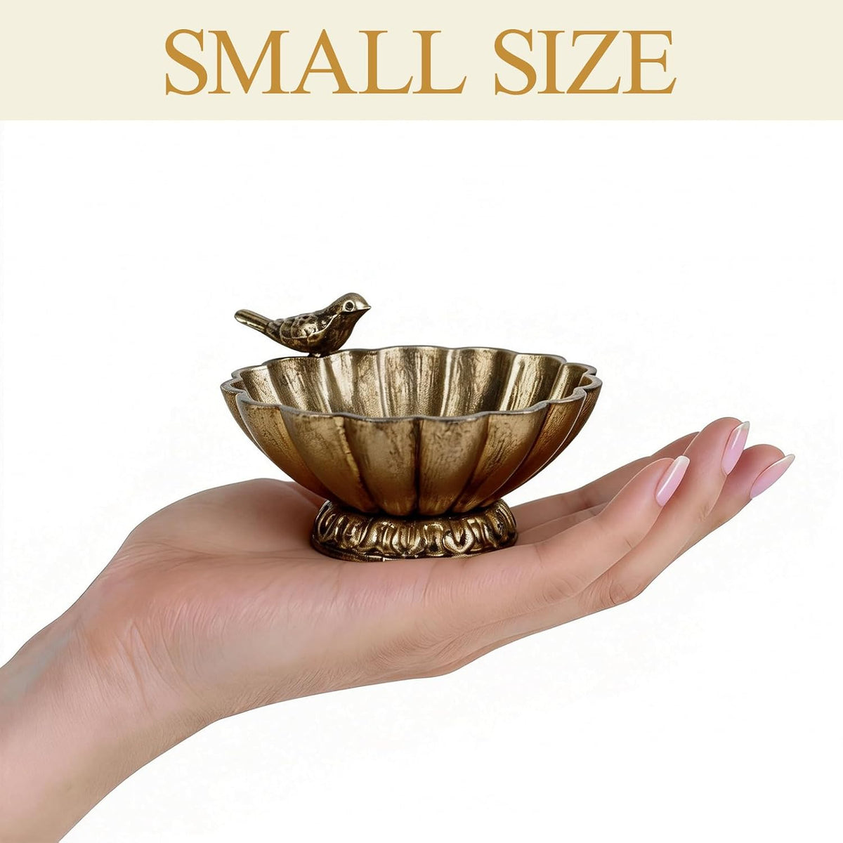 NIKKY HOME Vintage Gold Bird Jewelry Bowl, Small Metal Ring Trinket Dish