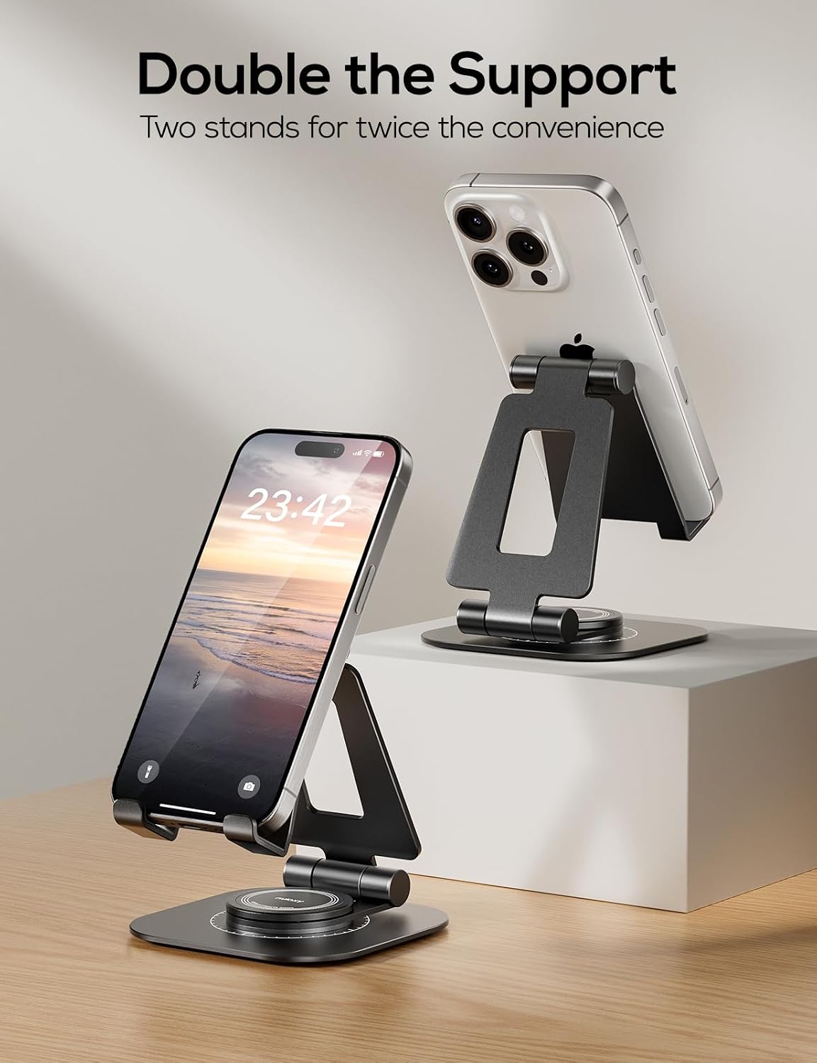 Nulaxy 2-Pack 360° Rotating Dual Adjustable Phone Stand, Charging-Friendly