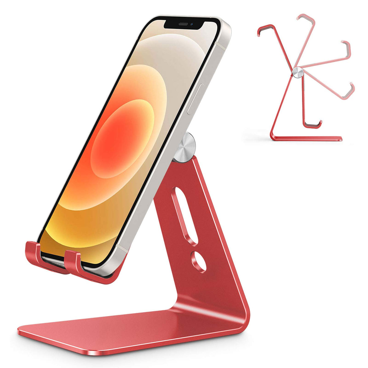 OMOTON C2 Adjustable Aluminum Cell Phone Stand with Charging Cutout, Silver