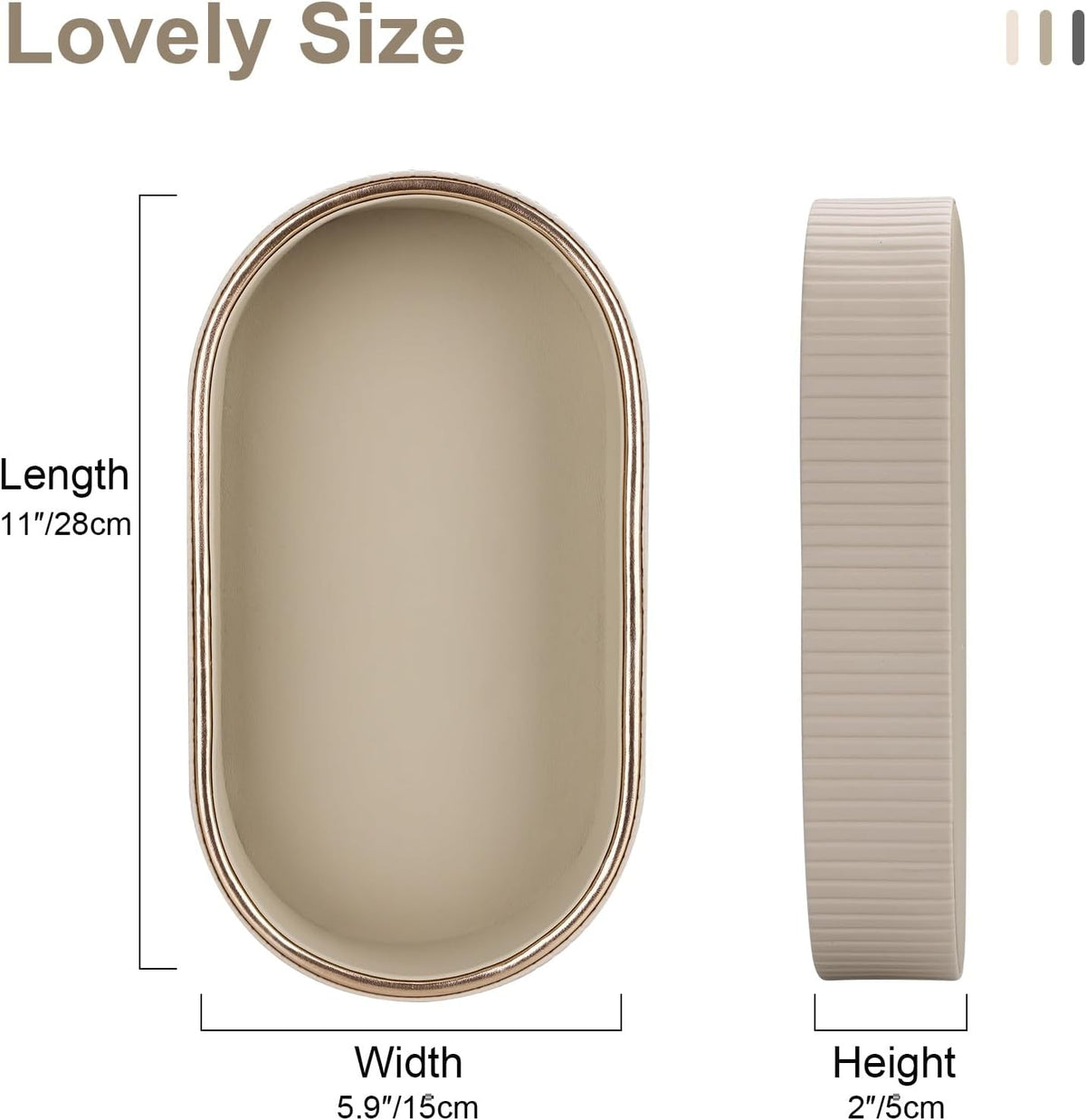 GORESE PU Leather Perfume Tray Nightstand Organizer, Small Oval Desk Tray Jewelry Trinket Trays Valet Organizer Key Bowl for Entryway Dresser Bathroom, Catchall Trays for Men Women, 11×5.9 in, Beige