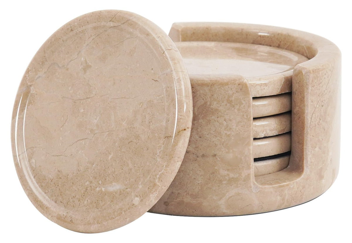 Radicaln Round Marble Coasters Set of 6 with Holder - Green Onyx Stone 3.5"