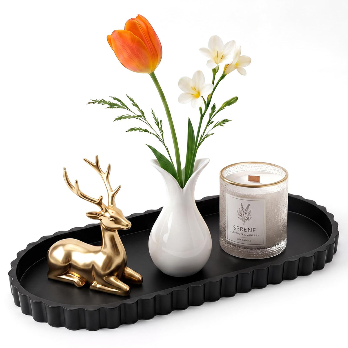 Silicone Bathroom Vanity Trays for Counter - 9.1 Inch Round Small Bathroom Tray with Scalloped Edge Vanity Organizer, Coffee Table Decor, Decorative Tray for Candle Key Skincare Perfume Storage, Beige