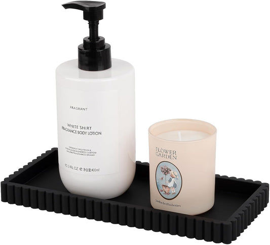 Silicone Bathroom Tray Small Vanity Tray Kitchen Counter Decor, Black