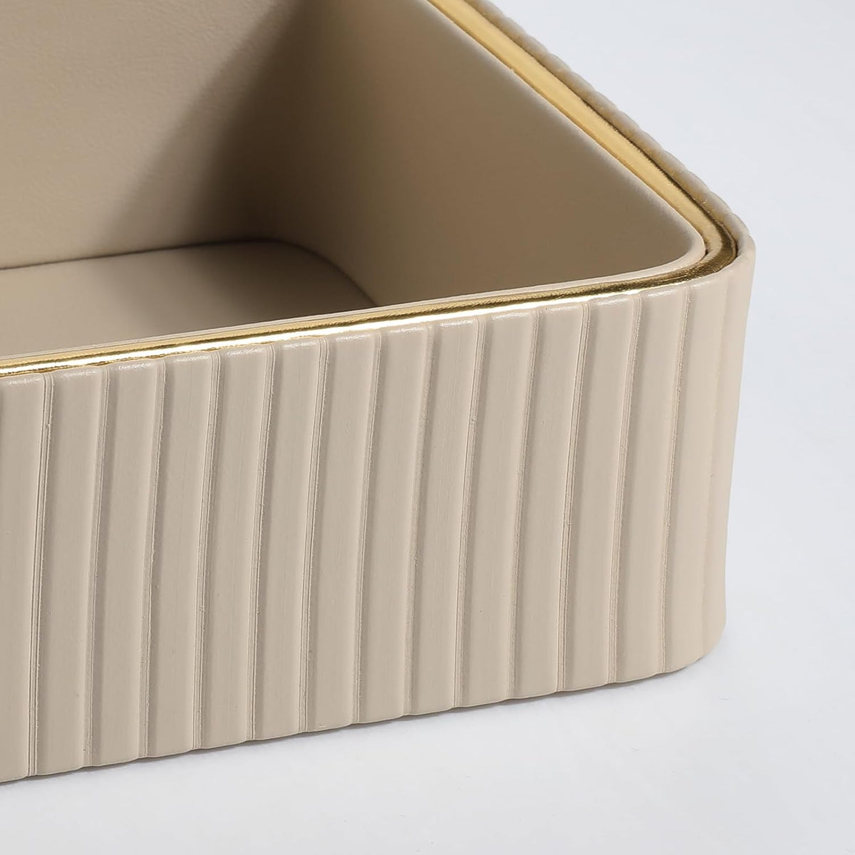 Desk Organizer Tray, PU Leather Nightstand Organizer, Beige, Small