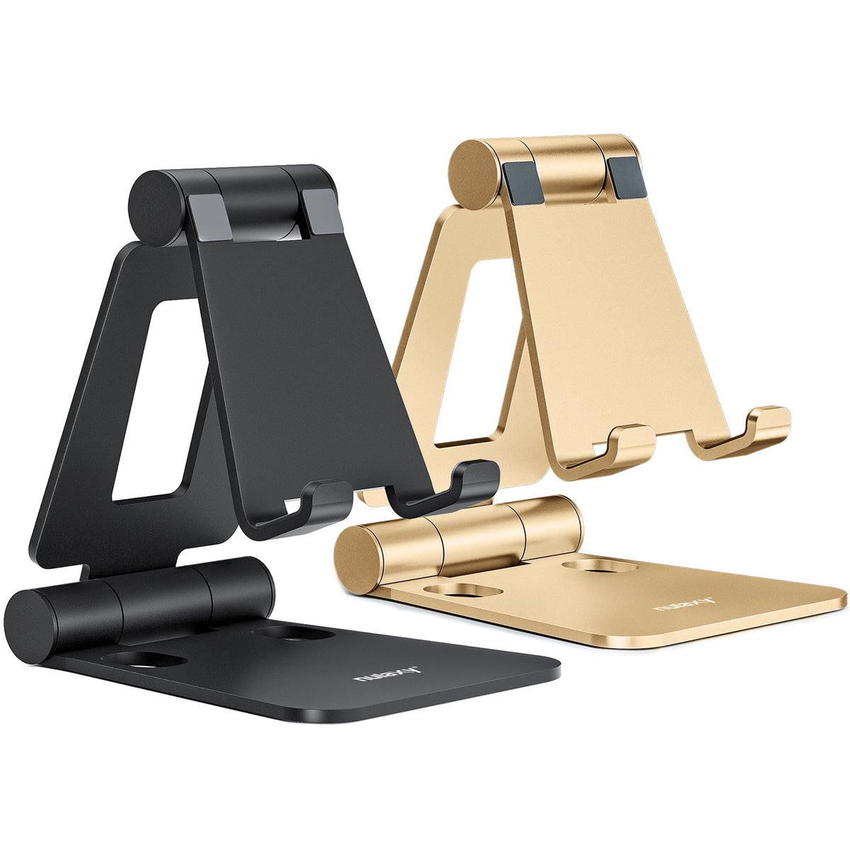 Nulaxy 2 Pack Aluminum Dual Folding Cell Phone Stand for Desk, Black&Silver