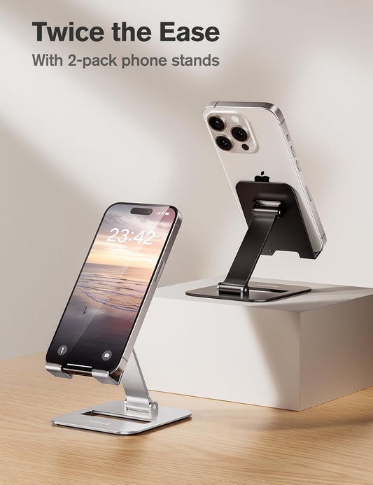 Nulaxy 2 Pack Aluminum Dual Folding Cell Phone Stand for Desk Black&Silver
