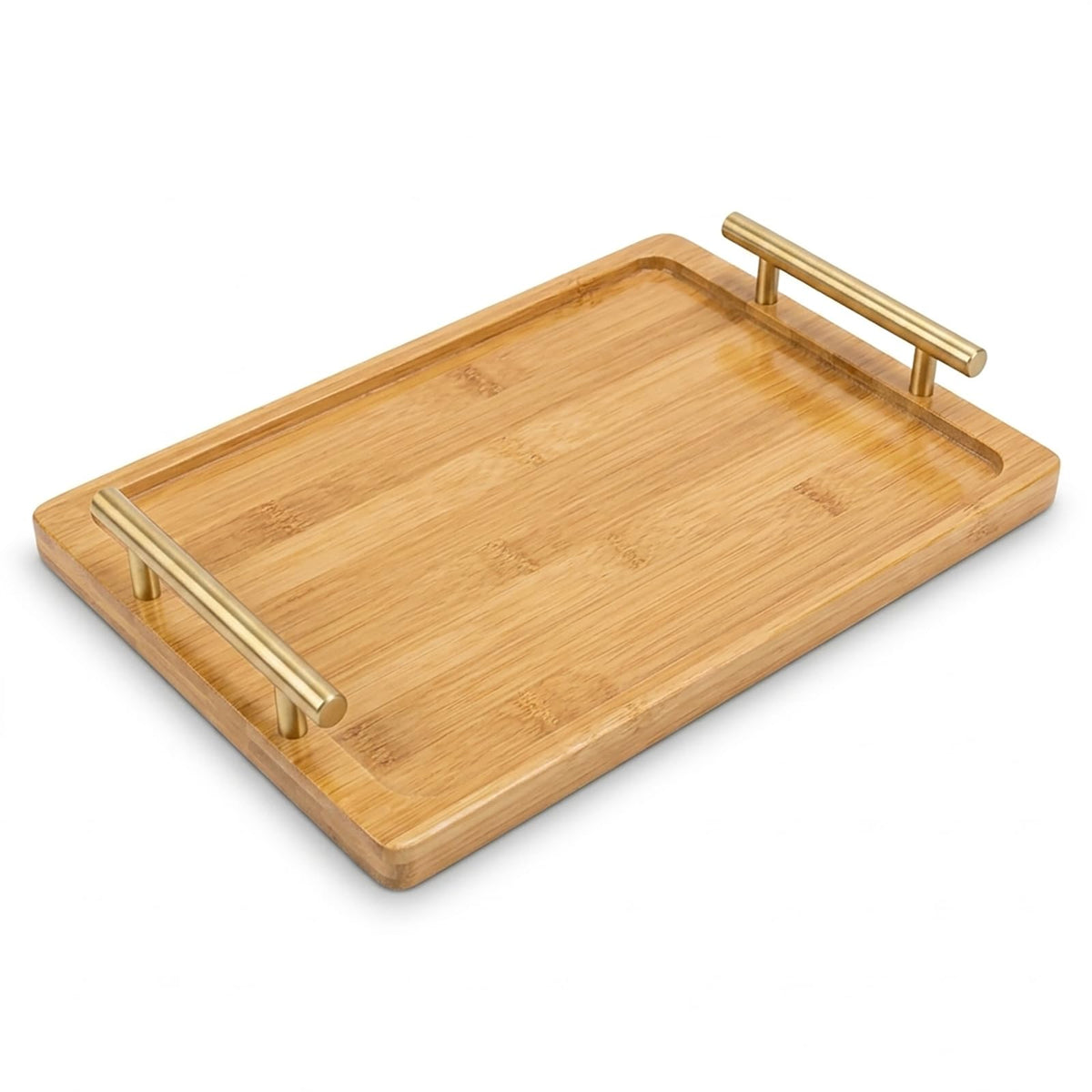 PEKER Wooden Serving Tray with Metal Handles, Black Decorative Coffee Table Tray for Breakfast in Bed, Ottoman & Home Décor, Wooden Food Tray for Kitchen, Living Room & Dining Table